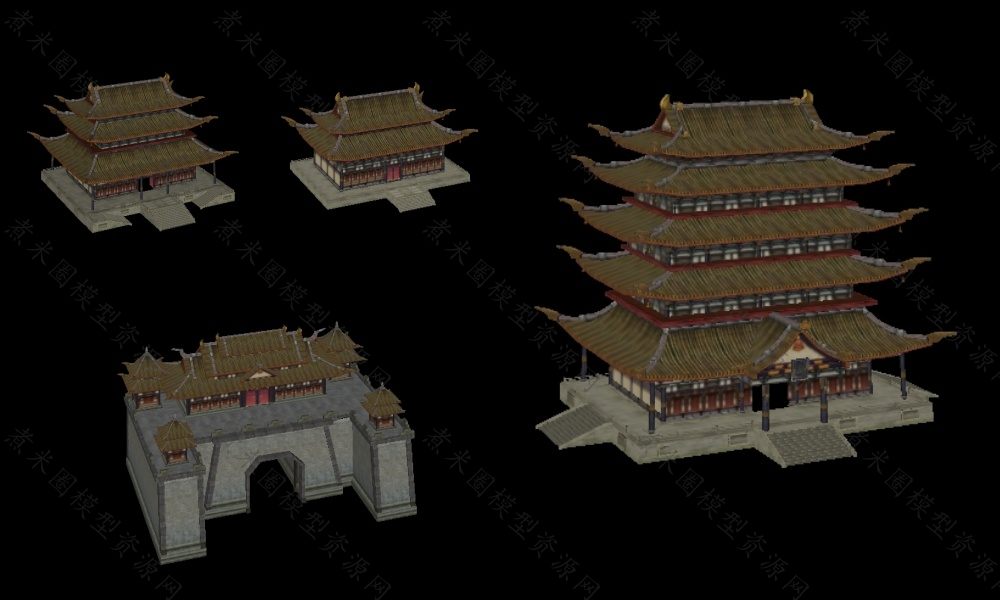 4个国风古代建筑、城墙、房子.jpg