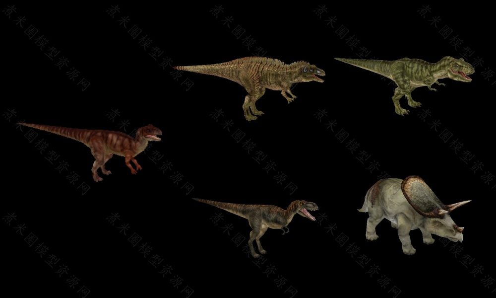 5个没有动作的恐龙模型.jpg