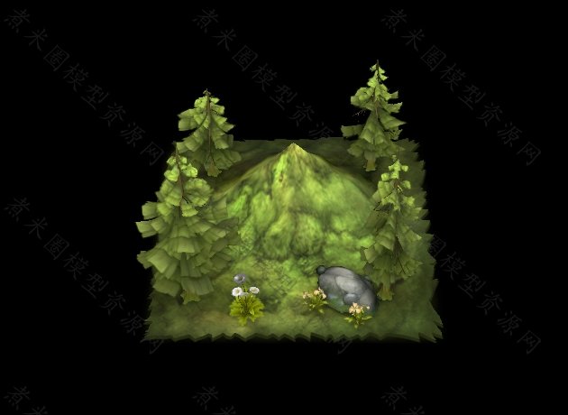 卡通风格的方格场景布置、森林山峰.jpg