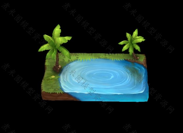 卡通风格的方格场景布置、长方椰树池塘.jpg