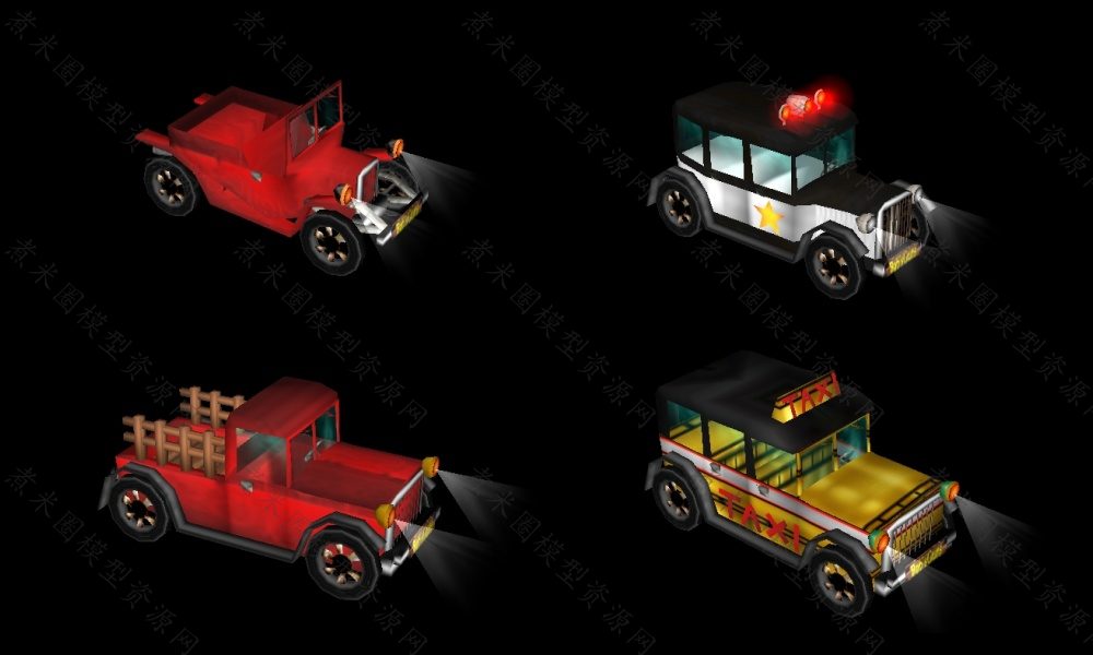 4种样式的老爷车、现代车辆模型.jpg