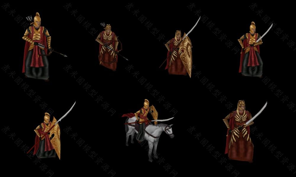7个罗马教廷士兵模型、弓箭手、骑兵、刀兵、盾兵.jpg